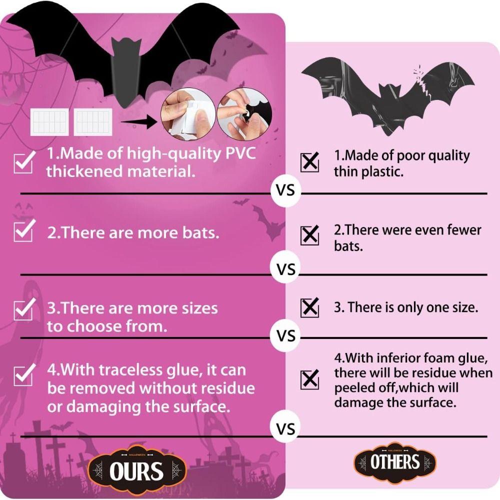 32PCS 3D Pink Bats Halloween Decoration PVC Wall Decal Halloween Party Decorations