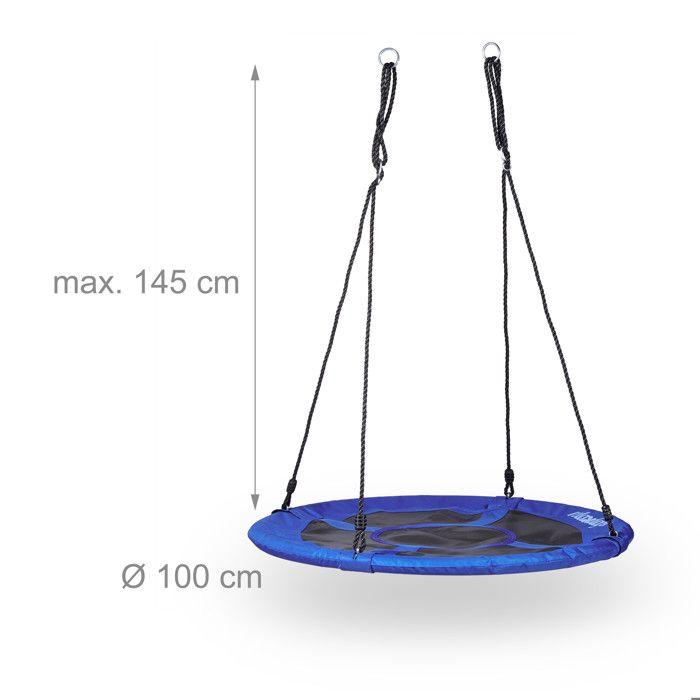 Relaxdays Balançoire Nid D'oiseau Rond Pour Le Jardin Avec Assise Charge Max. 100 Kg Extérieur HxlxP: 145 X 100 X 100 Cm, Bleu Foncé