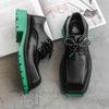 Fashion2024 Men's Japan Karajuku Korean Style Fashion Streetwear Thick Platform Casual Green Leather Shoes Lace Up Dress Leather Shoes