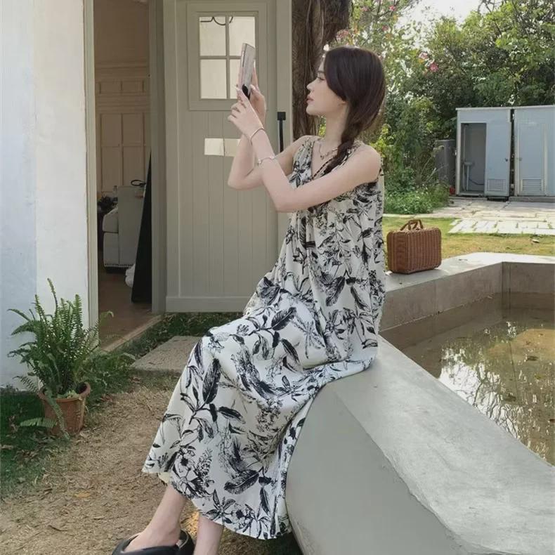 Женское платье-подтяжка с цветочным принтом 2023 года: Французский стиль чайной паузы