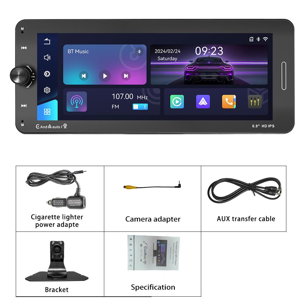 Portable 6.9 Inch Car Radio Wireless Carplay Display HD IPS Touch Screen Player Mirror Link FM BT DSP AUX Built-in Youtube