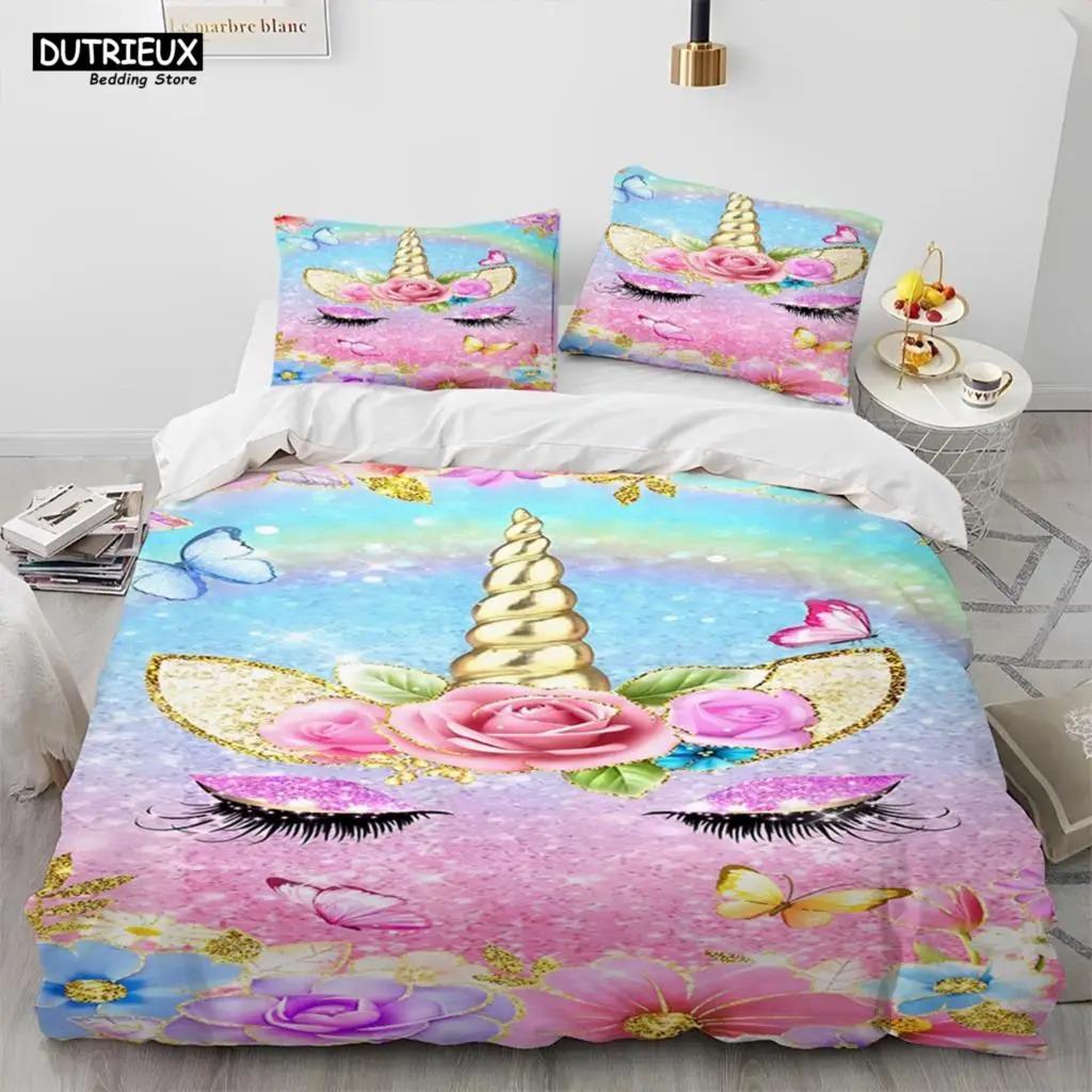 Unicorn Cute Cartoon Comforter Bedding Set,Duvet Cover Bed Set Quilt Cover Pillowcase,Queen Bedding Set