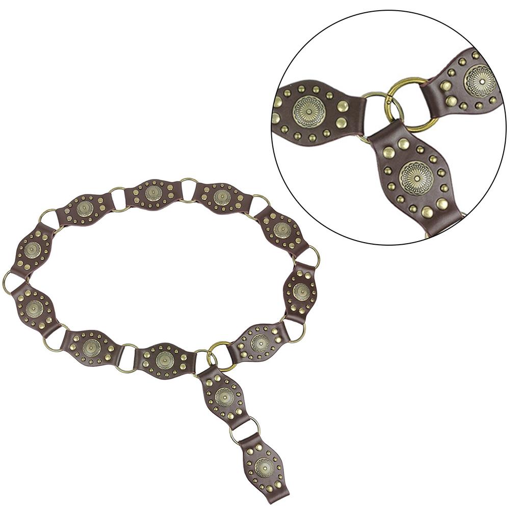 Stitching Waist Belt Carved Flower Rivets Waist Belt PU Wide Belt Adjustable Coat Dress Female Ethnic Style Waistband