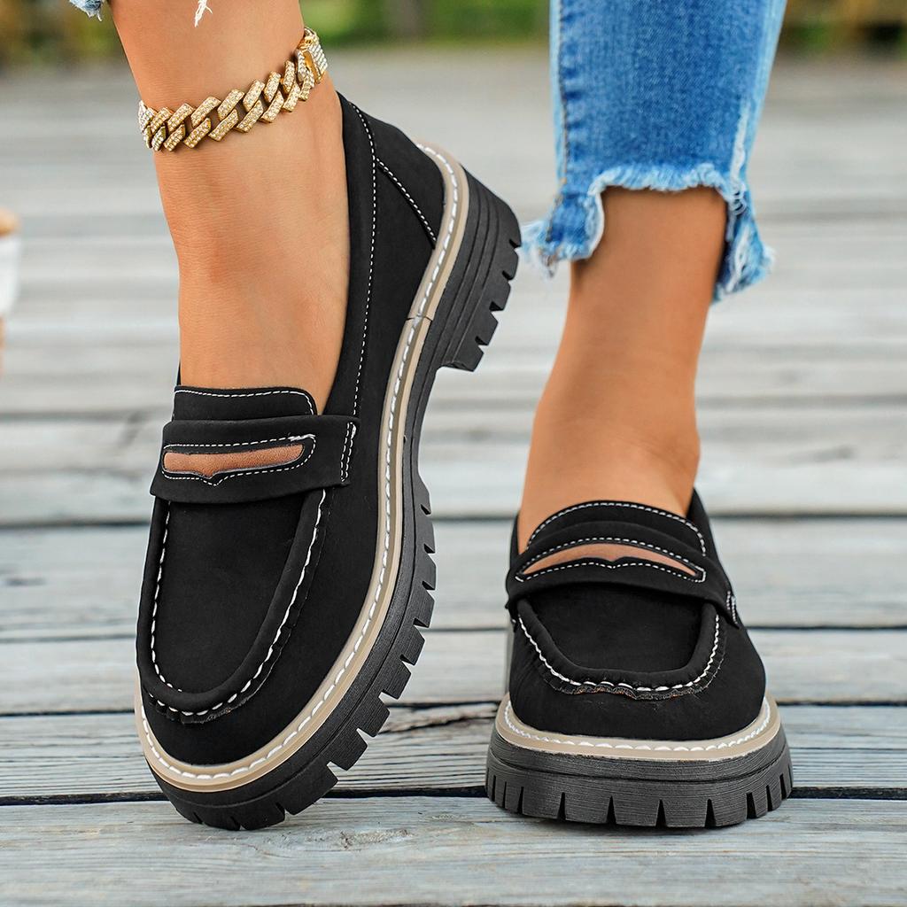 2025 New Spring and Autumn Loafers Large Size Casual Polished British Style Women's Shoes Thick Heel Thick Sole Foreign Trade Retro