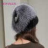 Winter Women Mink Fur Hats with Beautiful Pattern Fox Fur Beanie for Ladies and Girls