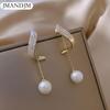 1 Pair Elegant Imitation Pearl Drop Earrings Women's Crystal Long Fringe Delicate Drop Earrings