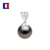 Compagnie Générale Des Perles - V Pendant Genuine Round Tahitian Pearl 10-11 Mm - 18 Cts White Gold - Women's Jewelry
