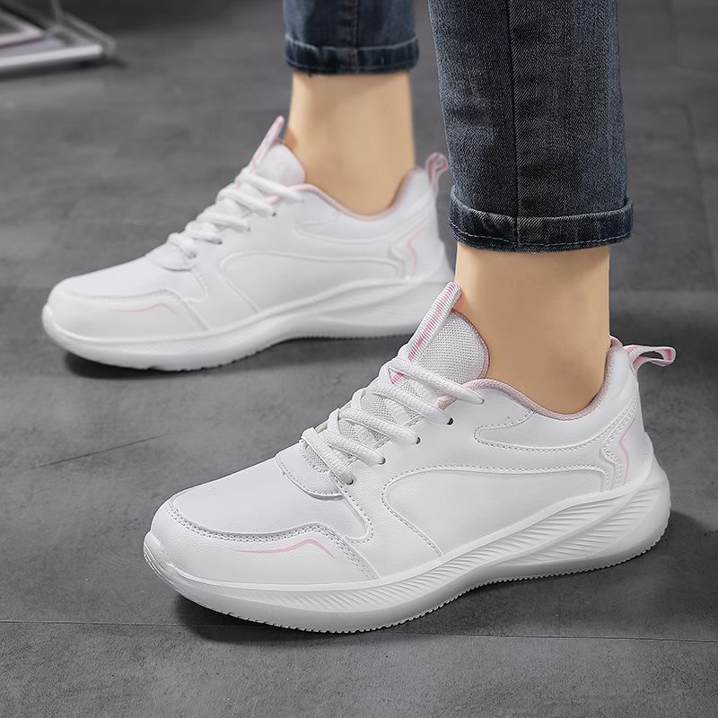 Fashion Autumn Winter Sports Shoes for Women Leather Running Shoes Woman Slip On Lightweight Walking Shoes Black Casual Tennis Shoes