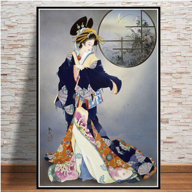 Japanese Geisha Women Painting Anime Posters Printing Wall Art Oil Painting Murals Living Room Home Wall Decoration Pictures