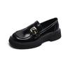 A Straight Strap Square Buckle, Thick-soled Block Heel, Square Round Head, Loaf, Small Leather Shoes, Women's Spring and Autumn