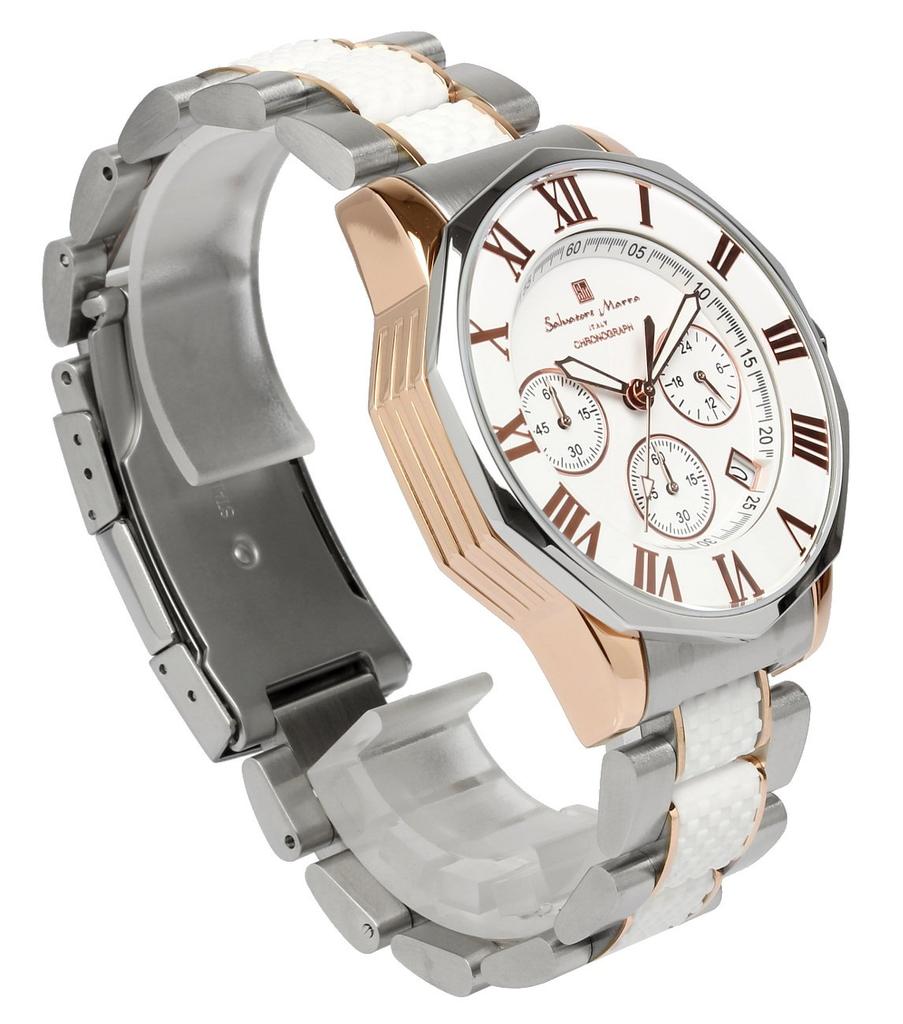 Watch Chronograph Water Resistant To 10 ATM Business Formal Italian Brand Limited Model SM15104 X Pink [Salvatore Mara] Men's (White Gold) [Item]