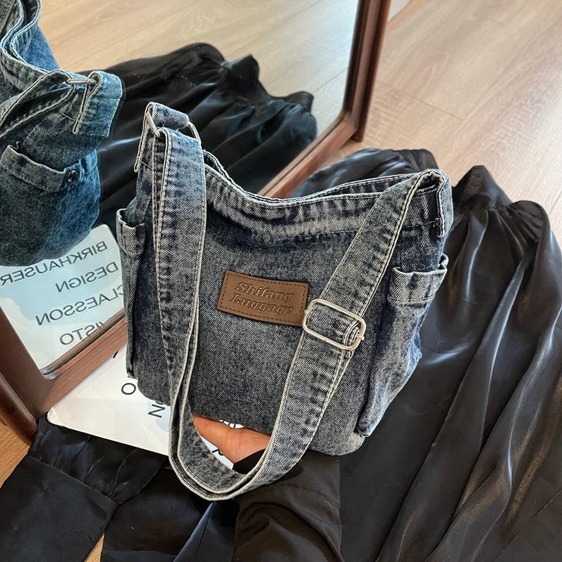 Denim Bag Retro Simple Harbour Style Canvas Shoulder Bag Casual Student Crossbody Bag