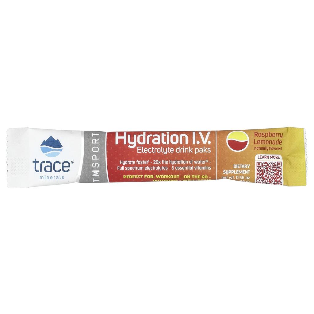 Trace, Hydration IV, Electrolyte Drink Pack, Raspberry Lemonade Flavor, 16 Packs, 0.56 Oz (16 G) Each