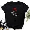 New Red Rose Print Women T Shirt Black T Shirt Harajuku Korean Style Graphic Tops Kawaii Female T-shirt Tops Women T Shirts