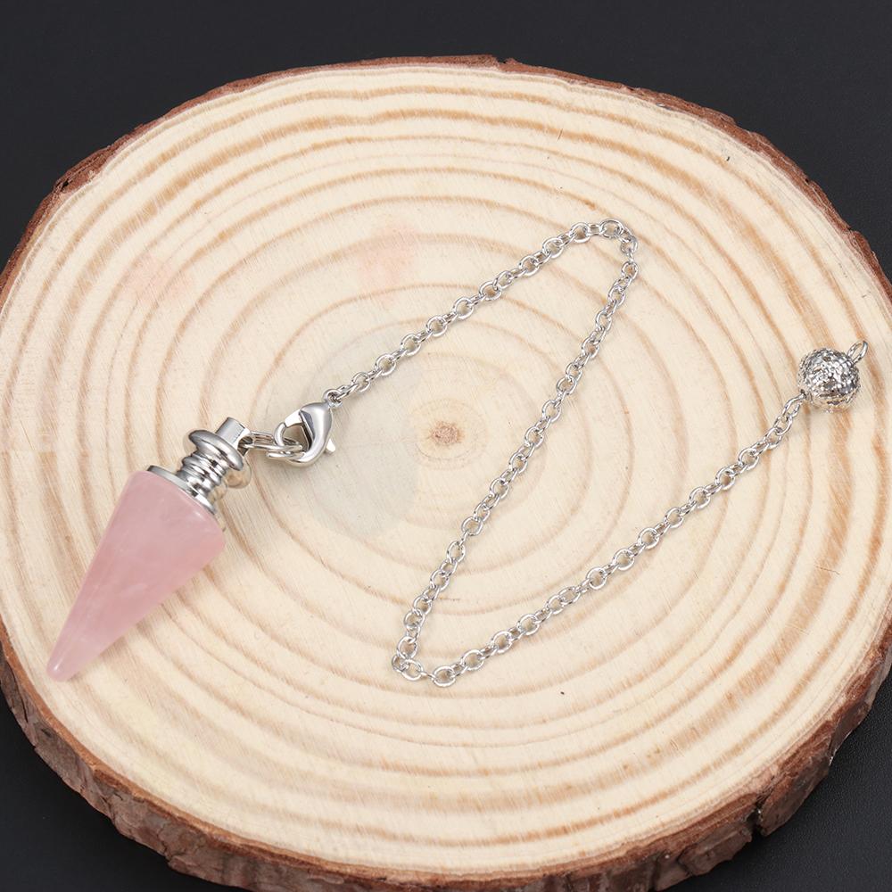 Stone Rose Quartz Gemstone Rock Conical Pendulum Amulet Reiki Pendulum Pendant Healing Crystal