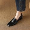 Women's Chunky Heel Retro Square Toe Loafers - Genuine Leather, Clearance, Spring/Autumn 2025
