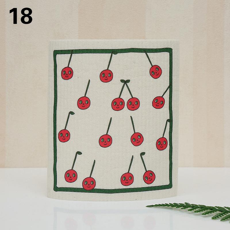 1PC Kitchen Printed Absorbent Dishcloth Cellulose Cleaning Cloths Wet Dry Household Rag Reusable