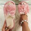 Fluffy Elegant Bowknot Home Slippers Soft Sole Bedroom Plush Lined Shoes Non-slip Floor Mute Slippers