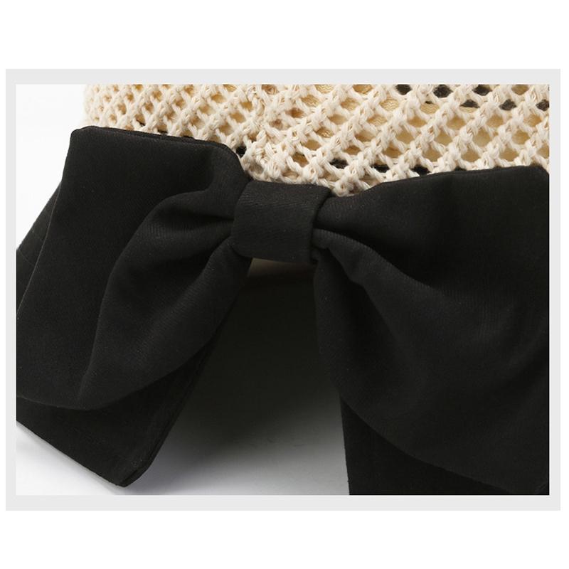 1 Piece Bow Hollow Stitching Panama Hats Fisherman Uv Protection Sun Hat Summer Women'S Bucket Foldable Basin Sunscreen Cap