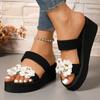 Fashion Sweet Flower Decor High Heel Slippers Women Summer Arch Support Open Toe Sandal Ladies Fashion New Flock Wedge Flat Slides Mujer