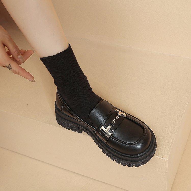 Platform Loafers Women's 2025 New Spring and Autumn Heightening Shoes Women's Shoes Small Leather Shoes Women's Versatile Black Shoes Single Shoes
