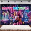 Demon Hunters Birthday Decorations Set Anime Theme Happy Birthday Party Supplies with Banner Cake Toppers Backdrop for Kids Fans