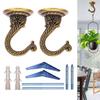 Heavy Duty Antique Brass Ceiling Hooks for Hanging Plants, Wind Chimes, Lanterns, String Lights, (Set of 2, Decorative Metal Wall/Ceiling Brackets)