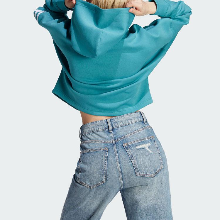 Adidas Originals Adicolor Neuclassics Cropped Hoodie With Logo Stripes Women Tops Arctic-Blue IL6664