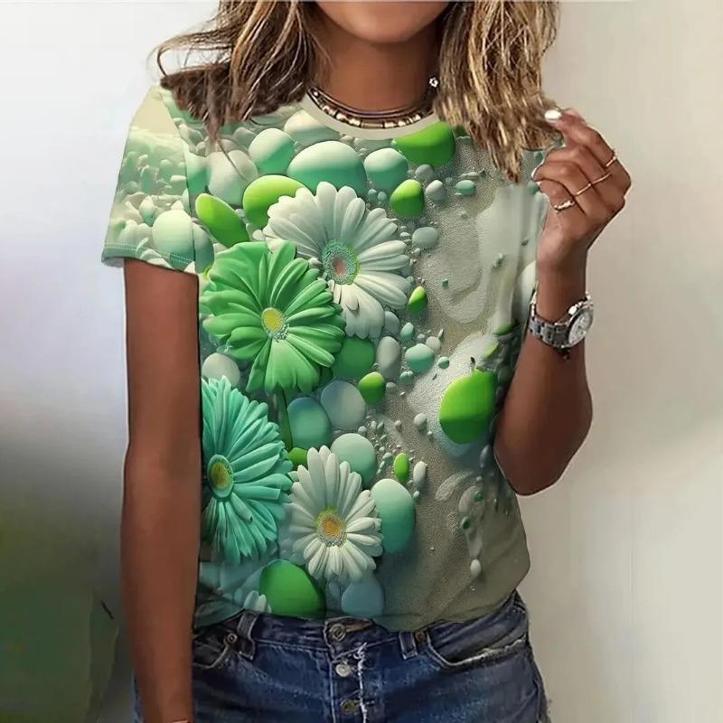Summer Fashion Flower Rose 3D Print T-shirts Women Streetwear Casual Short Sleeve T Shirt O-neck Tees Tshirt
