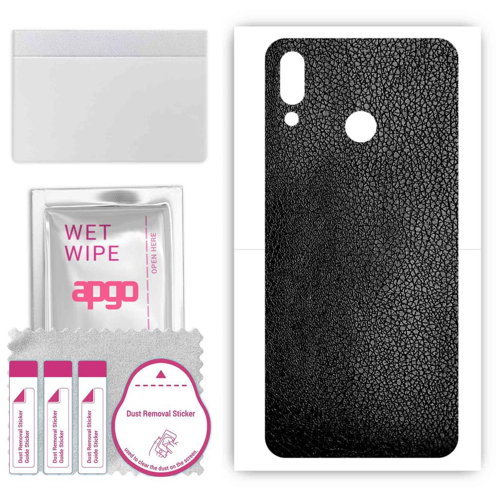 apgo Protective Skin Sticker for the Back Compatible with Huawei Nova 3, Wrap Film, Foil, Vinyl - Pattern Black Leather