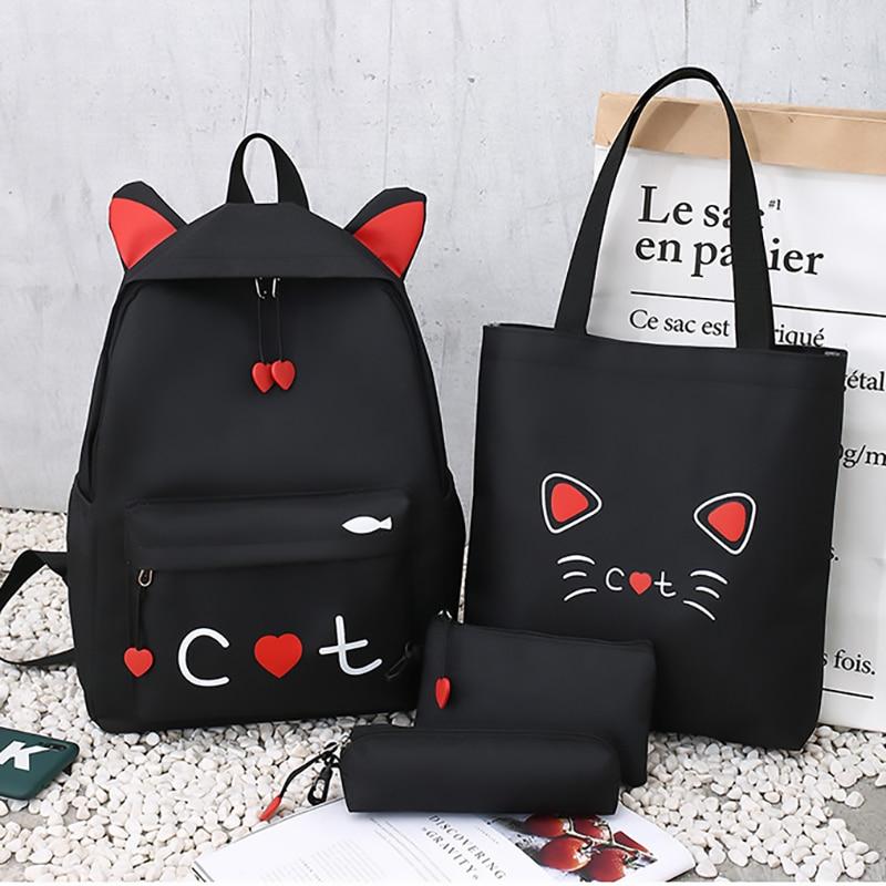 4 Piece Set Schoolbags For Teenage Girls Cute Print Women Backpack High Quality School Backpack Female Shoulder Bags