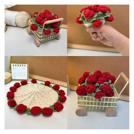 Handmade Crochet Flower Coasters Vintage Rose Flower Bouquet Coaster Unique Coffee Table Decor Accessories