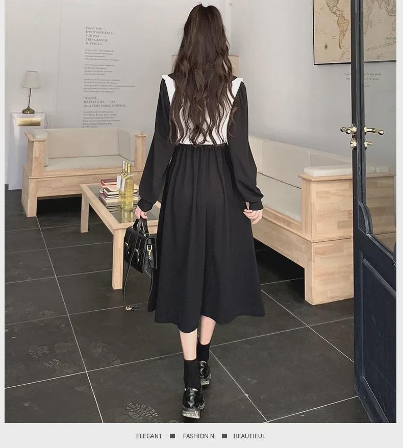Korean Style Contrast Color Dress: Versatile, Fashionable, Comfortable Long Skirt for Spring & Autumn 2025