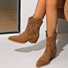 New Fashion Solid Color Comfortable Women's Western Boots Embroidered Thick Heel Slip-On Cowgirl Boots  Zapatos De Mujer