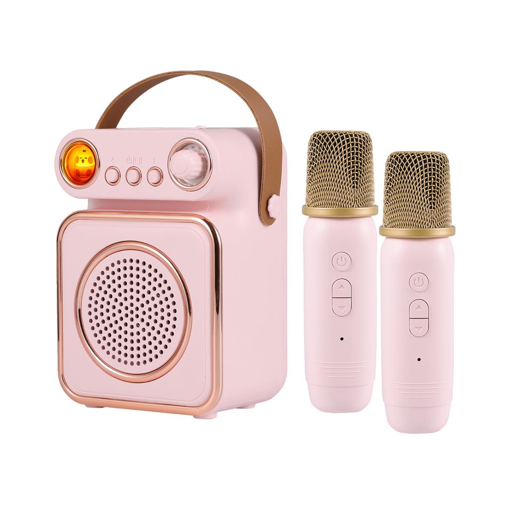 Mini Karaoke Machine Wireless Microphone and Speaker Set with 2 Microphone Rechargeable LED Color