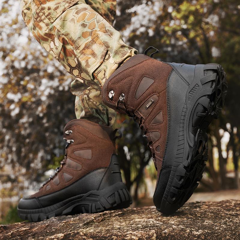 Hiking Shoes Men Shoes Outdoor Lace-Up Breathable Comfortable Casual Ankle Boots Men Anti-Slip Shock-Absorbing Combat Boots Men