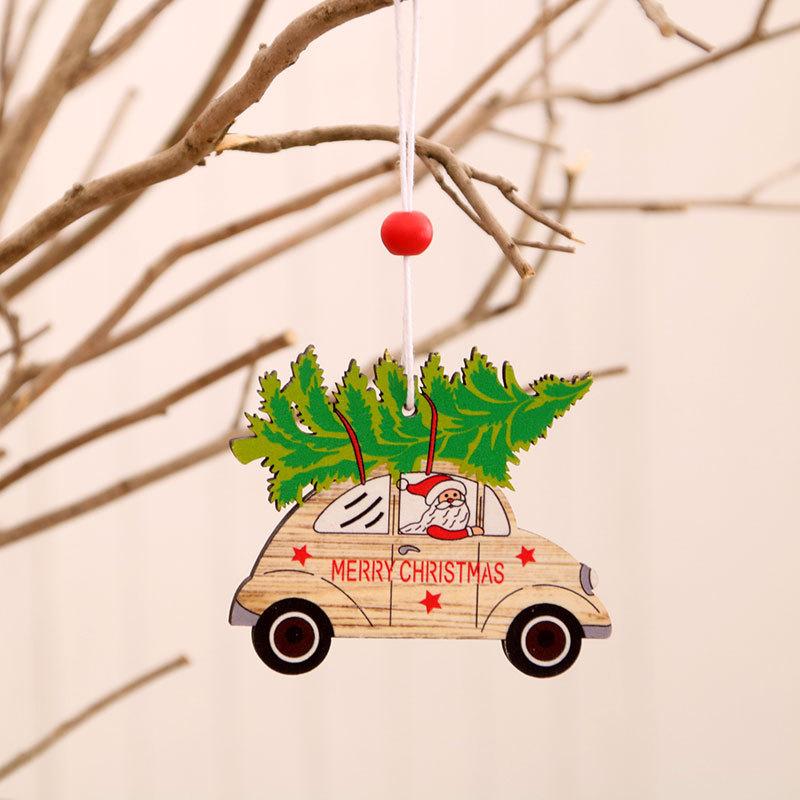 Christmas Painted Wooden Pendant Christmas Decorations Christmas Tree Colorful Old Man Car Pattern Pendant