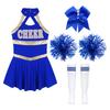 Cheer Leader Halloween Costume for Girls Sleeveless Tank  Dress Outfit with Pom Poms for Cheerleading Dancing