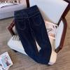 MODIQUE Spring Plus Size Women Vintage High Waist Elastic Straight Button Decoration Long Jeans Lady Basics Casual Pants Trousers