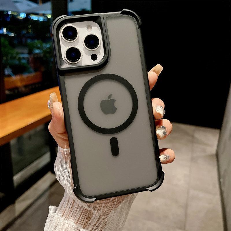 Magnetic Luxury Matte Fall Prevention Armor Shockproof Case For iPhone 16 15 14 13 12 Pro Max Wireless Charge For Magsafe Cover