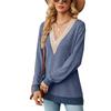 Women's Long Sleeve T-Shirt Fall/Winter Sweatshirt Women's Lace V-Neck Color-Blocked Split Hem Loose Top