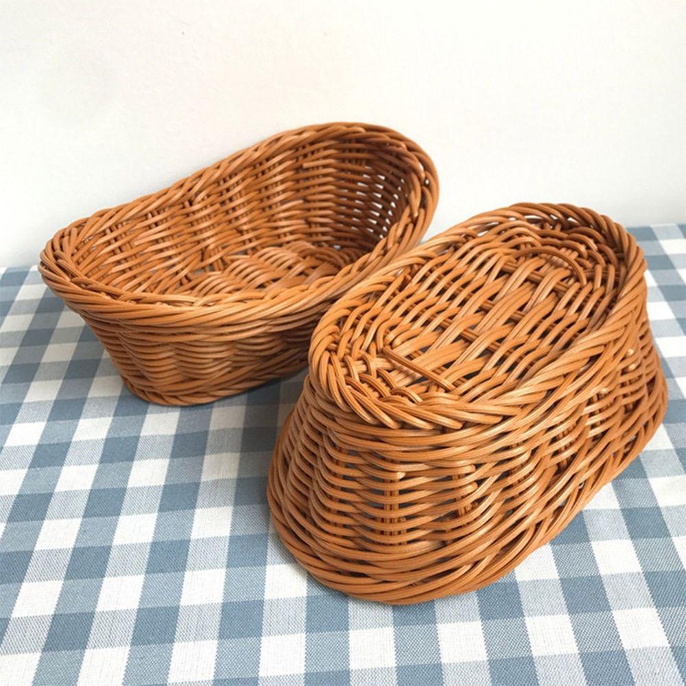Oval Kitchen Storage Basket Imitate Rattan Organization Box Gift Bread Tray