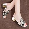 High Heels 6cm  Summer New One-piece High-heeled Thick Sole Leopard Print Imitation Fish Mouth Transparent Thick Heel Women's Shoes