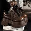 Women Retro Loafers Spring New Luxury Brand Increase Thick Sole Leather Oxford Shoes Lace Up Outdoor Work Platform Shoes