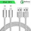 Charger Cable for iPhone - BRAND - Set of 2 - 1M - Silver Nylon - Compatible iPhone 5 To 11 Pro Max