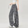 Lace Lace Plaid Wide-leg Pants for Women In Spring and Summer High Waist Lazy Loose Straight-leg Casual Floor Pants