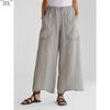 DX~~ Cotton Linen Wide-leg Pants, Mid-rise Casual Pants, Large Pocket Trousers