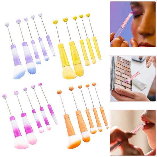 5Pcs/Set DIY Beadable Makeup Brush 5 Sizes Synthetic Kabuki Foundation Loose Powder Eyeshadow Concealer Brow Blush Blending Cosmetic Brush
