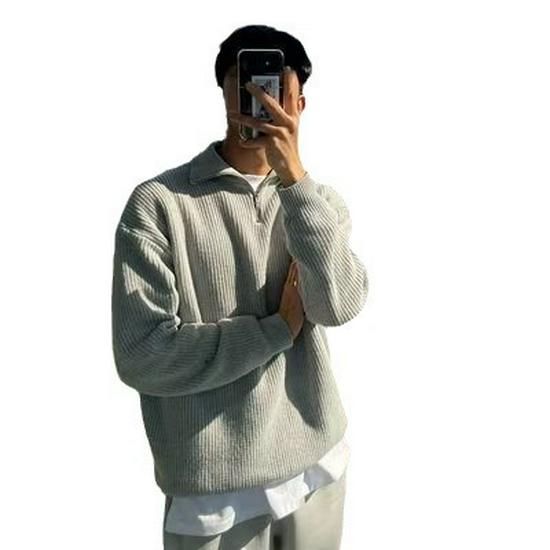 Korean Style Men's Autumn Half Zip Cardigan Sweater - Handsome Versatile Stand Collar Knitted Top Turtleneck Jacket