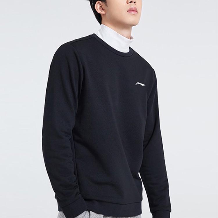 Li Ning Logo Embroidered Sports Knit Crewneck Sweatshirt Men Sweatshirt Black AWDR603-1